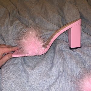 Size 10.5/11 (Euro 42) pink fluffy chunky heels